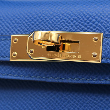 エルメス HERMES ミニケリードゥ 外縫い ブルーフランス ヴォーエプソン 2WAYバッグ ゴールド金具 青 ショルダー