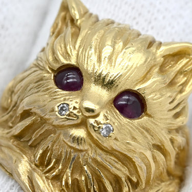 ノンブランド NON BRAND ルビー ダイヤリング イエローゴールド×レッド K18YG ダイヤモンド ルビー リング 指輪 キャット 猫モチーフ Au750 18K 18金 12号