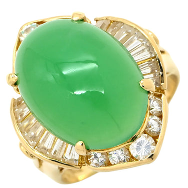 ノンブランド NON BRAND カルセドニー リング イエローゴールド K18YG カルセドニー イミテーション(脇石) リング 指輪 グリーン 緑 カボションカット イミテーション(脇石) 13号