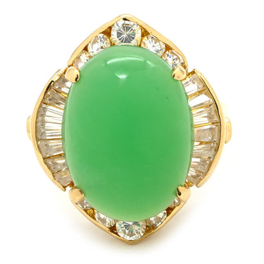 ノンブランド NON BRAND カルセドニー リング イエローゴールド K18YG カルセドニー イミテーション(脇石) リング 指輪 グリーン 緑 カボションカット イミテーション(脇石) 13号