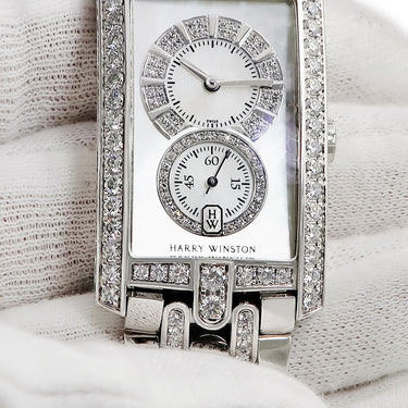 腕時計 ハリーウィンストン Harry Winston アヴェニューC ミッドサイズ 331/UQW クオーツ メンズ K18WG無垢 純正ダイヤ シェル スクエア