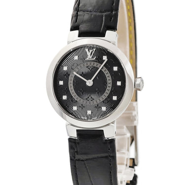 腕時計 ルイヴィトン LOUIS VUITTON タンブール スリム PM QA143Z クオーツ レディース 純正ダイヤ モノグラム ブラック 黒 ギョウシェ