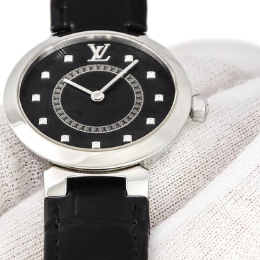 腕時計 ルイヴィトン LOUIS VUITTON タンブール スリム PM QA143Z クオーツ レディース 純正ダイヤ モノグラム ブラック 黒 ギョウシェ