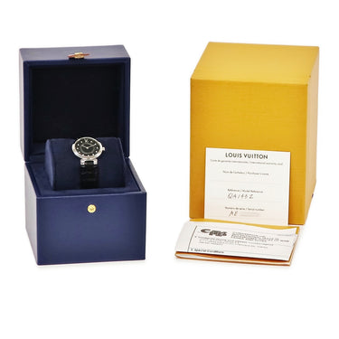 腕時計 ルイヴィトン LOUIS VUITTON タンブール スリム PM QA143Z クオーツ レディース 純正ダイヤ モノグラム ブラック 黒 ギョウシェ