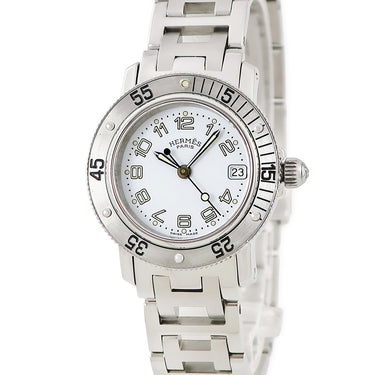 腕時計 エルメス HERMES クリッパー ダイバー CL5.210 クオーツ レディース ホワイト Hマークブレス デイト 逆回転防止ベゼル