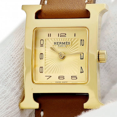 腕時計 エルメス HERMES Hウォッチ HH1.201 クオーツ レディース イエローGP×SS コンビ ゴールド アラビア H型