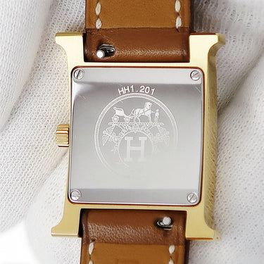 腕時計 エルメス HERMES Hウォッチ HH1.201 クオーツ レディース イエローGP×SS コンビ ゴールド アラビア H型