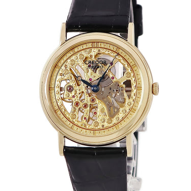 腕時計 セイコー SEIKO クレドール シグノ GBBD998 6899-A268 手巻き メンズ レディース K18YG無垢 スケルトン ラウンド