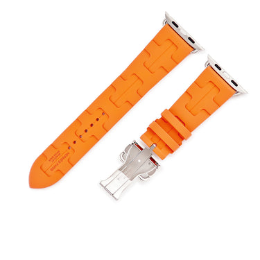エルメス HERMES 純正 アップルウォッチ 44 45 46 49 mm用 キリム オレンジ ラバー ステンレススチール 腕時計パーツ ラバー ベルト 35ｍｍ 橙 バックル付き