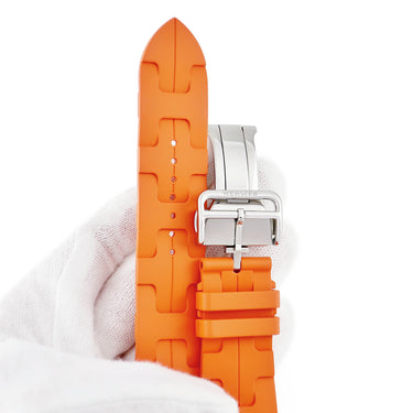エルメス HERMES 純正 アップルウォッチ 44 45 46 49 mm用 キリム オレンジ ラバー ステンレススチール 腕時計パーツ ラバー ベルト 35ｍｍ 橙 バックル付き