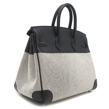 エルメス HERMES バーキン25 ブラック トワルアッシュ ヴォースイフト ハンドバッグ シルバー金具 黒 トワルH