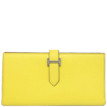 エルメス HERMES ベアンスフレ ヴェルソ ライム×テールバテュー ヴォーエプソン 長財布 シルバー金具 黄色 朱赤 バイカラー 二つ折財布