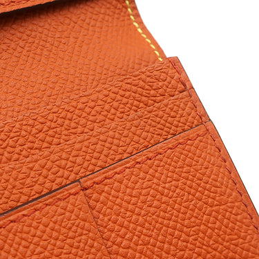 エルメス HERMES ベアンスフレ ヴェルソ ライム×テールバテュー ヴォーエプソン 長財布 シルバー金具 黄色 朱赤 バイカラー 二つ折財布