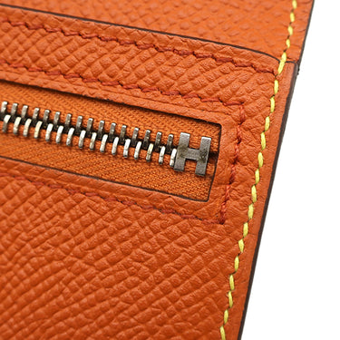 エルメス HERMES ベアンスフレ ヴェルソ ライム×テールバテュー ヴォーエプソン 長財布 シルバー金具 黄色 朱赤 バイカラー 二つ折財布