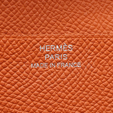 エルメス HERMES ベアンスフレ ヴェルソ ライム×テールバテュー ヴォーエプソン 長財布 シルバー金具 黄色 朱赤 バイカラー 二つ折財布