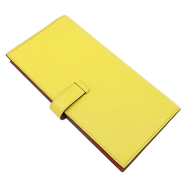 エルメス HERMES ベアンスフレ ヴェルソ ライム×テールバテュー ヴォーエプソン 長財布 シルバー金具 黄色 朱赤 バイカラー 二つ折財布