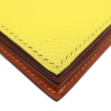 エルメス HERMES ベアンスフレ ヴェルソ ライム×テールバテュー ヴォーエプソン 長財布 シルバー金具 黄色 朱赤 バイカラー 二つ折財布