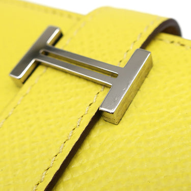 エルメス HERMES ベアンスフレ ヴェルソ ライム×テールバテュー ヴォーエプソン 長財布 シルバー金具 黄色 朱赤 バイカラー 二つ折財布