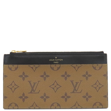 ルイヴィトン LOUIS VUITTON スリム パース M80390 モノグラムリバース モノグラムリバースキャンバス カードケース ゴールド金具 茶 黒 財布