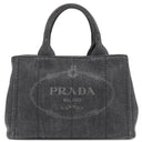 プラダ PRADA カナパ ミニ トートバッグ 1BG439 ブラック デニム 2WAYバッグ ゴールド金具 黒 三角ロゴプレート ハンドバッグ ショルダー