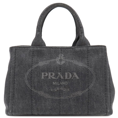 プラダ PRADA カナパ ミニ トートバッグ 1BG439 ブラック デニム 2WAYバッグ ゴールド金具 黒 三角ロゴプレート ハンドバッグ ショルダー
