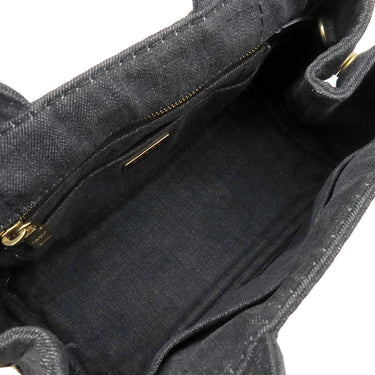 プラダ PRADA カナパ ミニ トートバッグ 1BG439 ブラック デニム 2WAYバッグ ゴールド金具 黒 三角ロゴプレート ハンドバッグ ショルダー