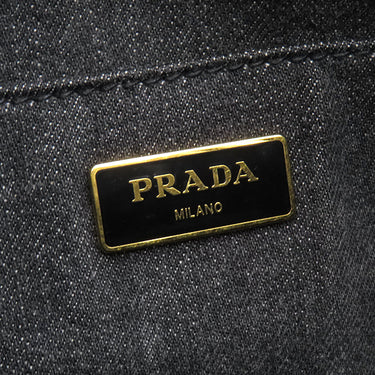 プラダ PRADA カナパ ミニ トートバッグ 1BG439 ブラック デニム 2WAYバッグ ゴールド金具 黒 三角ロゴプレート ハンドバッグ ショルダー