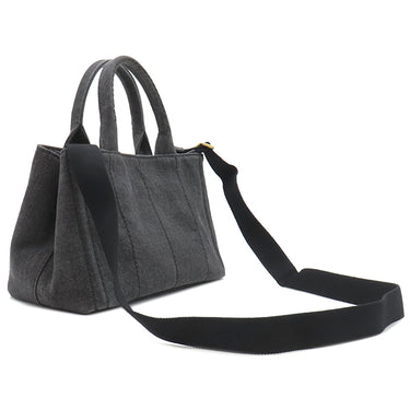 プラダ PRADA カナパ ミニ トートバッグ 1BG439 ブラック デニム 2WAYバッグ ゴールド金具 黒 三角ロゴプレート ハンドバッグ ショルダー