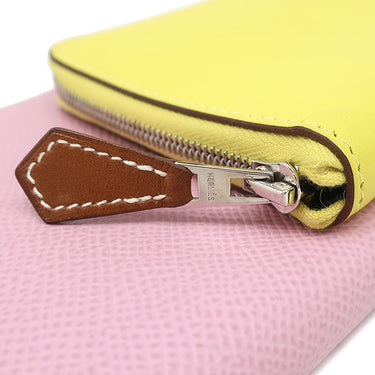 エルメス HERMES ヌーヴォートゥーゴー モーヴシルベストル×ライム×キュイーブル ヴォースイフト ヴォーエプソン 長財布 シルバー金具 ピンク 黄色