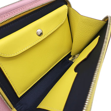 エルメス HERMES ヌーヴォートゥーゴー モーヴシルベストル×ライム×キュイーブル ヴォースイフト ヴォーエプソン 長財布 シルバー金具 ピンク 黄色