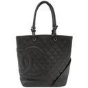 シャネル CHANEL カンボンライン ミディアム A25167 ブラック レザー エナメル トートバッグ シルバー金具 黒 ピンク キルティング ココマーク