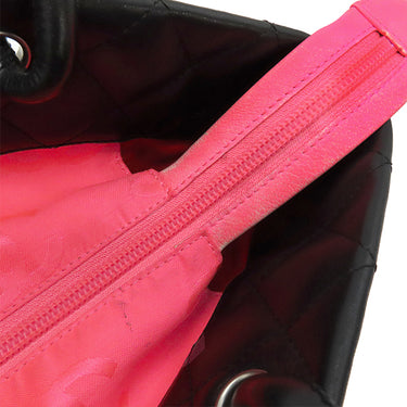 シャネル CHANEL カンボンライン ミディアム A25167 ブラック レザー エナメル トートバッグ シルバー金具 黒 ピンク キルティング ココマーク