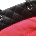 シャネル CHANEL カンボンライン ミディアム A25167 ブラック レザー エナメル トートバッグ シルバー金具 黒 ピンク キルティング ココマーク