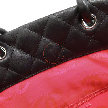 シャネル CHANEL カンボンライン ミディアム A25167 ブラック レザー エナメル トートバッグ シルバー金具 黒 ピンク キルティング ココマーク