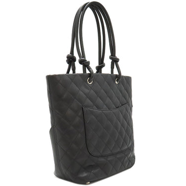 シャネル CHANEL カンボンライン ミディアム A25167 ブラック レザー エナメル トートバッグ シルバー金具 黒 ピンク キルティング ココマーク