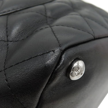 シャネル CHANEL カンボンライン ミディアム A25167 ブラック レザー エナメル トートバッグ シルバー金具 黒 ピンク キルティング ココマーク