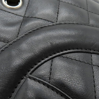 シャネル CHANEL カンボンライン ミディアム A25167 ブラック レザー エナメル トートバッグ シルバー金具 黒 ピンク キルティング ココマーク
