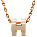 エルメス HERMES ポップアッシュ ミニ ペンダント マロングラッセ×ローズゴールド GP ラッカー ネックレス ローズゴールド金具 薄茶 Hモチーフ