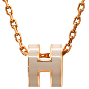 エルメス HERMES ポップアッシュ ミニ ペンダント マロングラッセ×ローズゴールド GP ラッカー ネックレス ローズゴールド金具 薄茶 Hモチーフ