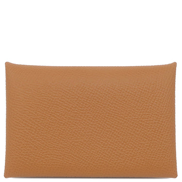 エルメス HERMES カルヴィ ゴールド ヴォーエプソン カードケース シルバー金具 茶