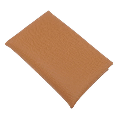 エルメス HERMES カルヴィ ゴールド ヴォーエプソン カードケース シルバー金具 茶