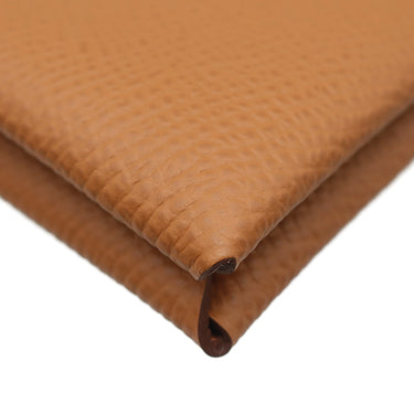 エルメス HERMES カルヴィ ゴールド ヴォーエプソン カードケース シルバー金具 茶