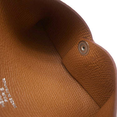 エルメス HERMES カルヴィ ゴールド ヴォーエプソン カードケース シルバー金具 茶