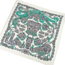 エルメス HERMES ショール カレ140 CARRE カレジェアン ホワイト×グリ×メンソール カシミヤ シルク ストール 【SOUS L'ÉGIDE DE MARS/軍神マルス】