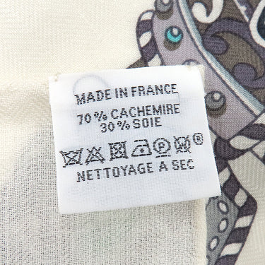 エルメス HERMES ショール カレ140 CARRE カレジェアン ホワイト×グリ×メンソール カシミヤ シルク ストール 【SOUS L'ÉGIDE DE MARS/軍神マルス】