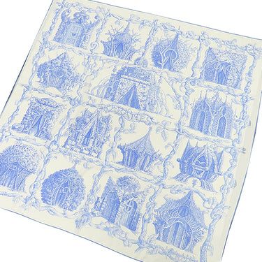 エルメス HERMES ショール カレ140 CARRE カレジェアン アイボリー×ライトブルー カシミヤ シルク ストール 【LES CABANES /さまざまな小屋】