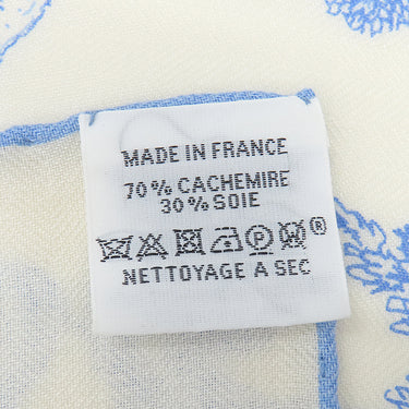 エルメス HERMES ショール カレ140 CARRE カレジェアン アイボリー×ライトブルー カシミヤ シルク ストール 【LES CABANES /さまざまな小屋】