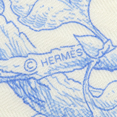 エルメス HERMES ショール カレ140 CARRE カレジェアン アイボリー×ライトブルー カシミヤ シルク ストール 【LES CABANES /さまざまな小屋】