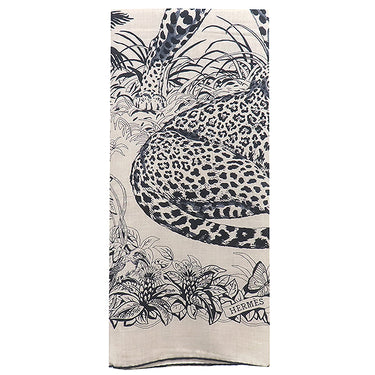 エルメス HERMES ショール カレ140 CARRE カレジェアン ベージュ×ブラック カシミヤ シルク ストール 【JUNGLE LOVE /ジャングルラブ】