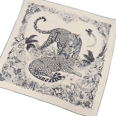 エルメス HERMES ショール カレ140 CARRE カレジェアン ベージュ×ブラック カシミヤ シルク ストール 【JUNGLE LOVE /ジャングルラブ】